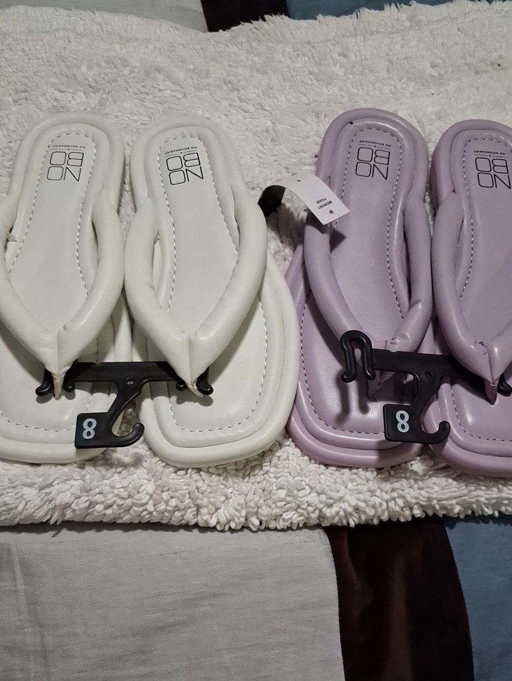 NOBO Padded Square-Toe Flip Flops in White and Lavender